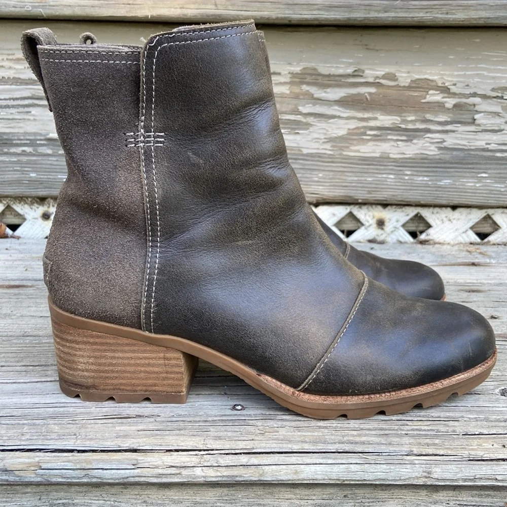 SOREL Cate Waterproof Leather & Suede Stacked Heel Boot Women’s Size 10 - Picture 2 of 14